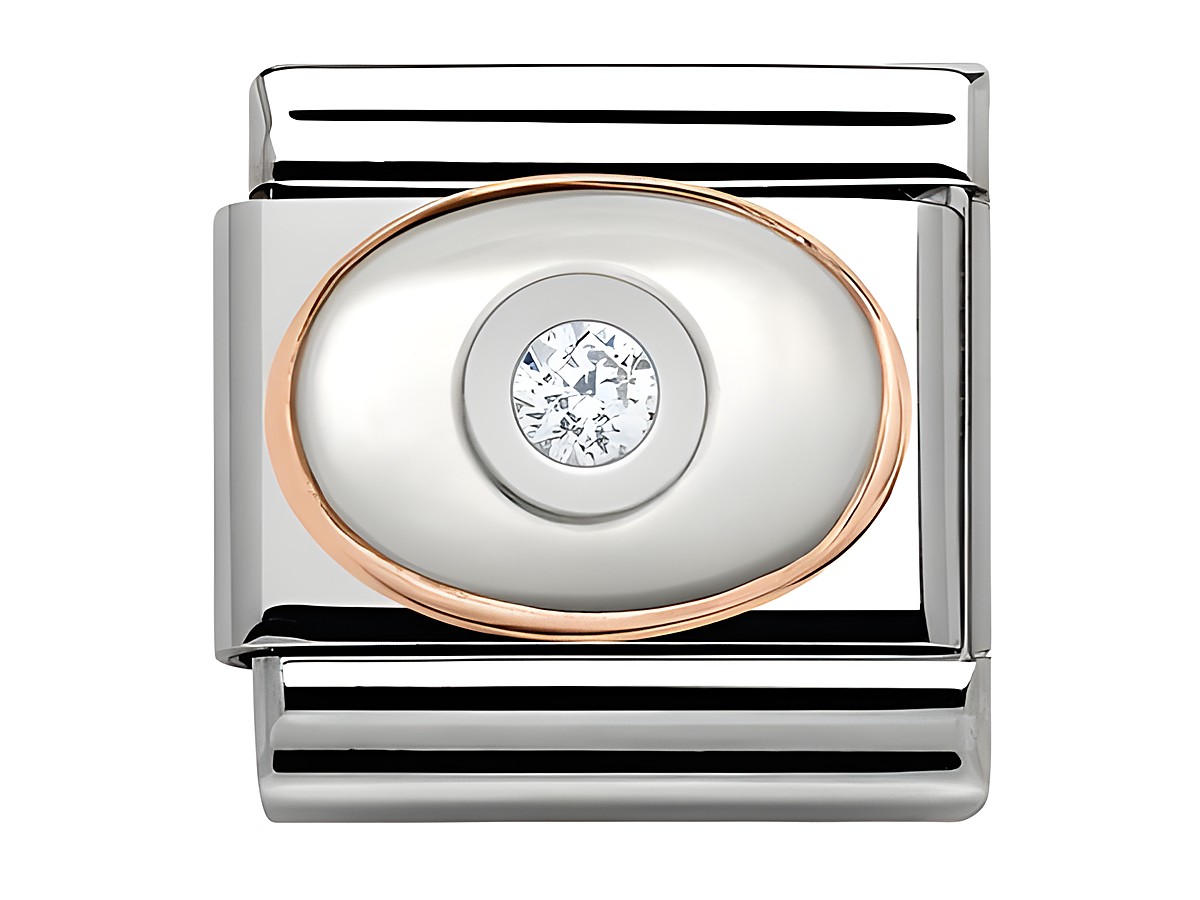 Classic Roségold und weißer Perlmutt mit weißem Zirkon, elegantes Design, glänzende Oberfläche und feine Linien, ideal für persönlichen Schmuck oder als Geschenk.