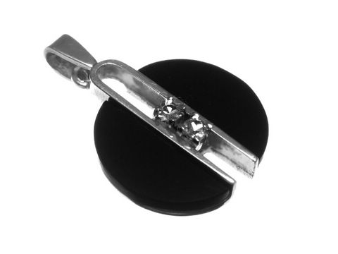 Rund Onyx Gold Anhänger in Weißgold mit einem Durchmesser von 20 mm, geschmückt mit einem eleganten Design und funkelnden Details, Hersteller Juwelier Harnisch.