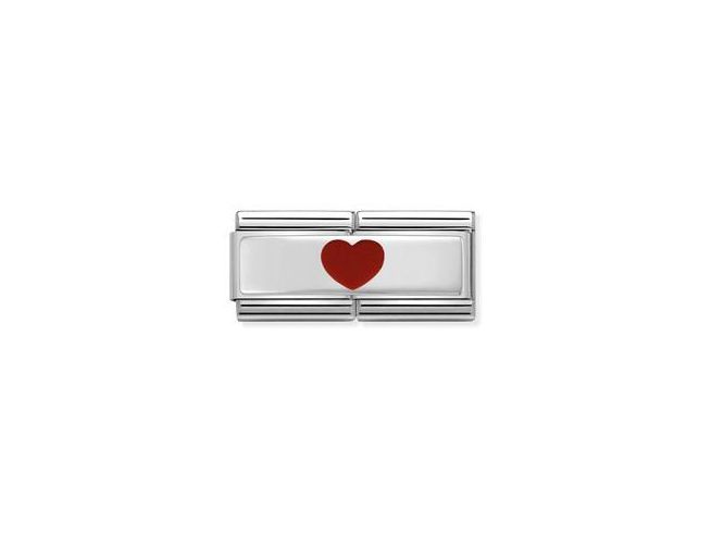 Edelstahl Charm von Nomination CLASSIC DOUBLE, verziert mit rotem Herz aus Emaille, stilvolles Design in 925er Silber, ideal für individuelle Armbänder.