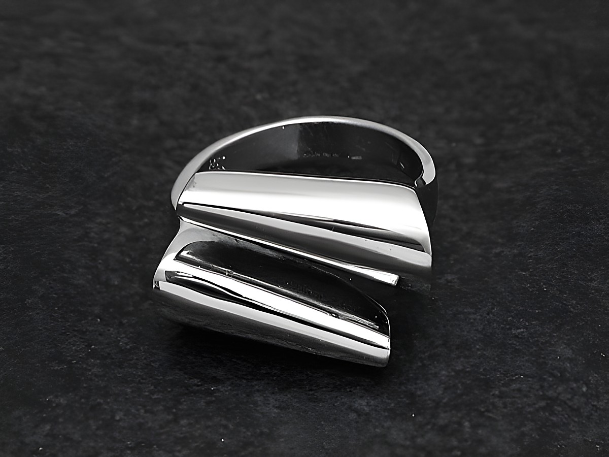 Silberring rho, extravagant, größenverstellbar, Hersteller Juwelier Harnisch, ohne Stein, rhodiniert, moderne und stilvolle Gestaltung.