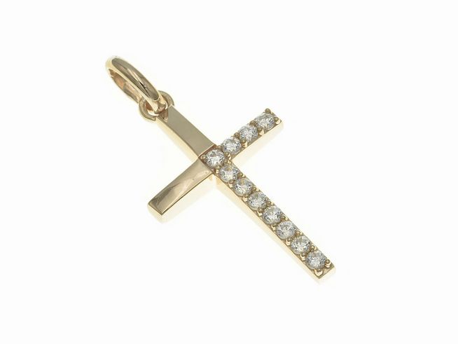 Anhänger aus poliertem Sterling Silber in Kreuzform, vergoldet in Roségold, mit Zirkonia besetzt, Hersteller Juwelier Harnisch, ideal für stilvolle Akzente.