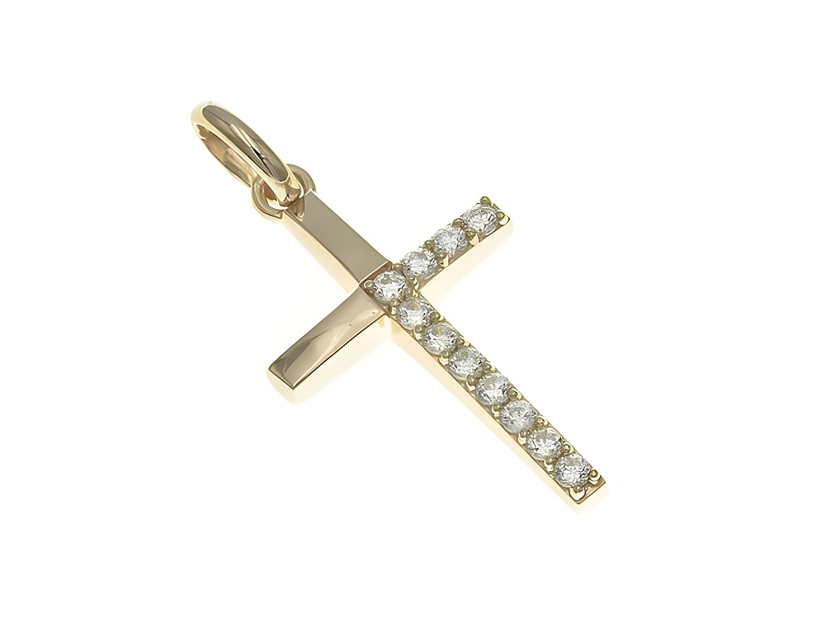 Anhänger aus poliertem Sterling Silber in Kreuzform, vergoldet in Roségold, mit Zirkonia besetzt, Hersteller Juwelier Harnisch, ideal für stilvolle Akzente.