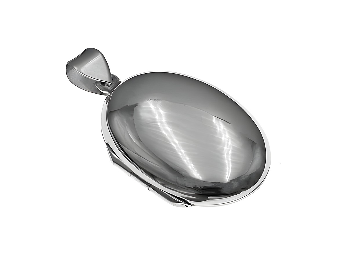Oval Sterling Silber Medaillon 32 mm, Hersteller Juwelier Harnisch, glänzende Oberfläche und eleganter Aufhänger, ideal für persönliche Erinnerungen oder als hochwertiges Schmuckstück.