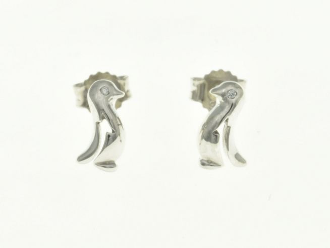 Pinguin Ohrstecker aus rhodiniertem Sterling Silber mit Zirkonia für Kinder, dekorativ gestaltet für einen ansprechenden Look. Ideal als Geschenk oder für den täglichen Gebrauch.