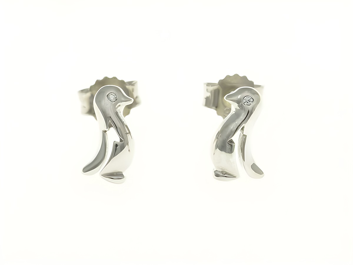 Pinguin Ohrstecker aus rhodiniertem Sterling Silber mit Zirkonia für Kinder, dekorativ gestaltet für einen ansprechenden Look. Ideal als Geschenk oder für den täglichen Gebrauch.