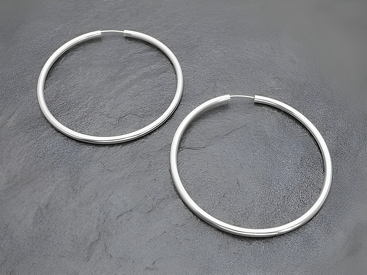 Silber Creolen 6 cm aus Sterling Silber mit einer Stärke von 3 mm, elegant und schlicht, ideal für jeden Anlass, Hersteller Juwelier Harnisch, Über 45 mm in Größe.