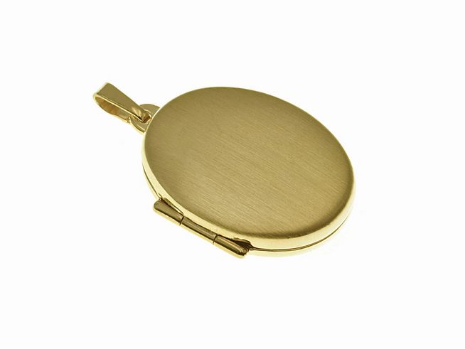 Medaillon oval - mattiert Sterling Silber - Gold auf Silber, Hersteller Juwelier Harnisch, vergoldet in Gelbgold, elegantes Design mit einer hochwertigen Oberfläche für persönliche Erinnerungen.