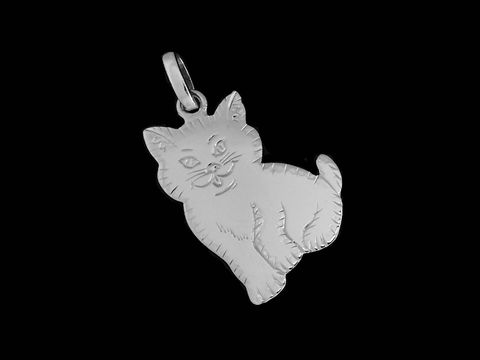 Weißgold Anhänger Katze, Handarbeit, niedlich, aus 585 Weißgold, Hersteller: Juwelier Harnisch, ideal für Tierliebhaber. Ein einzigartiges Accessoire für jeden Anlass.
