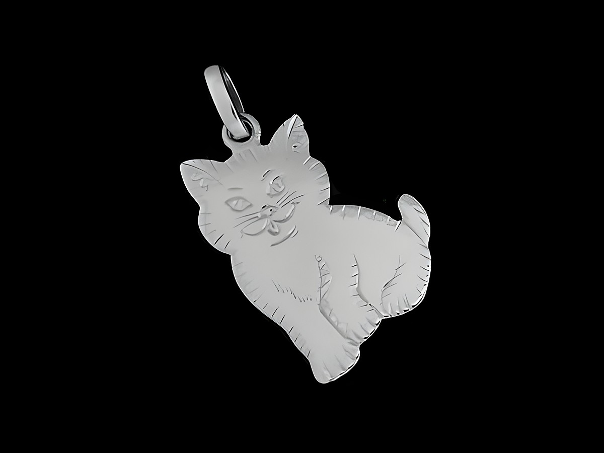 Weißgold Anhänger Katze, Handarbeit, niedlich, aus 585 Weißgold, Hersteller: Juwelier Harnisch, ideal für Tierliebhaber. Ein einzigartiges Accessoire für jeden Anlass.
