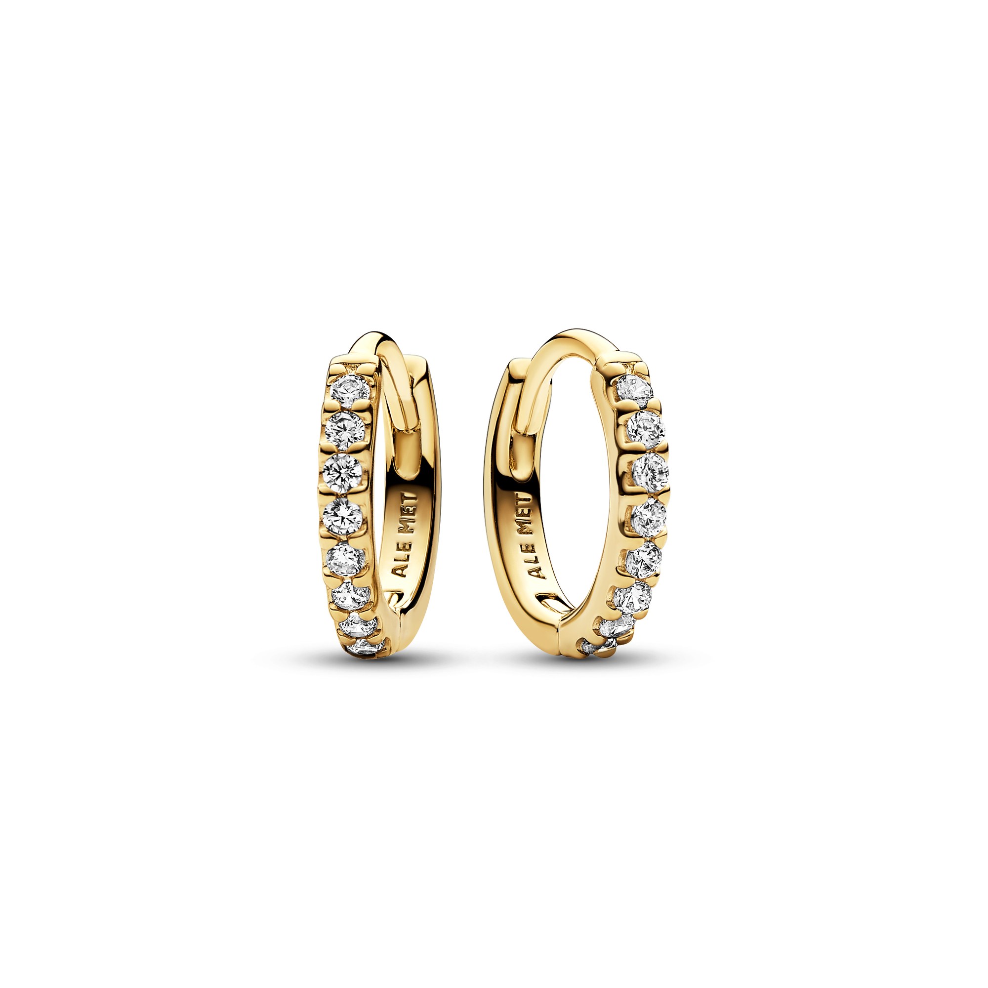 Pandora Funkelnde Huggie Ohrringe 1 cm - Gelbgold verg. - Zirkonia Weiß
