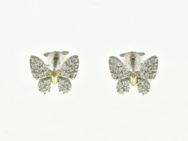 Schmetterling Ohrstecker aus Sterling Silber in Bicolor, rhodiniert mit funkelnden Zirkonia für Kinder, von Juwelier Harnisch, zarter und eleganter Schmuck.