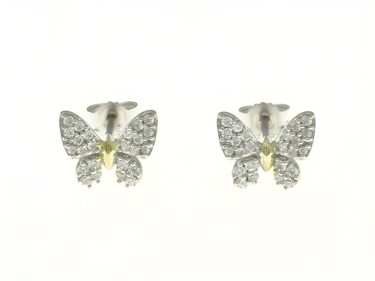 Schmetterling Ohrstecker aus Sterling Silber in Bicolor, rhodiniert mit funkelnden Zirkonia für Kinder, von Juwelier Harnisch, zarter und eleganter Schmuck.