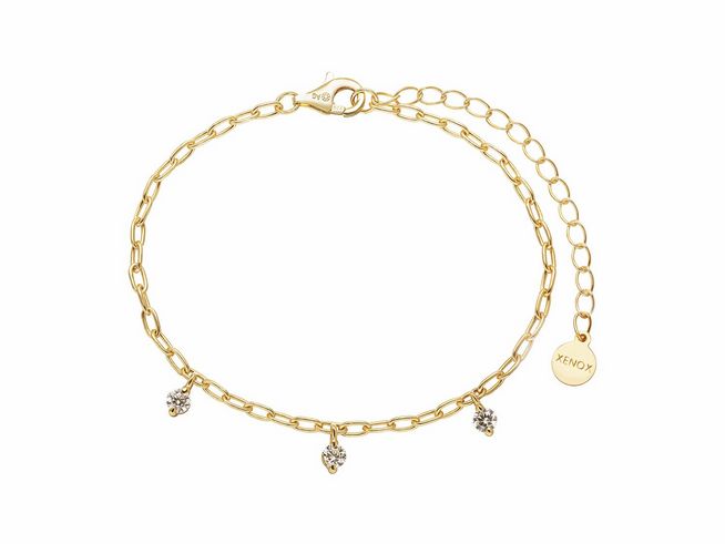Xenox Sterling Silber Armband XS2204G in Gelbgold Vergoldung mit einer TROPICAL Gliederkette und funkelnden Anhängern, verstellbar von 15 bis 20 cm, Hersteller Xenox.