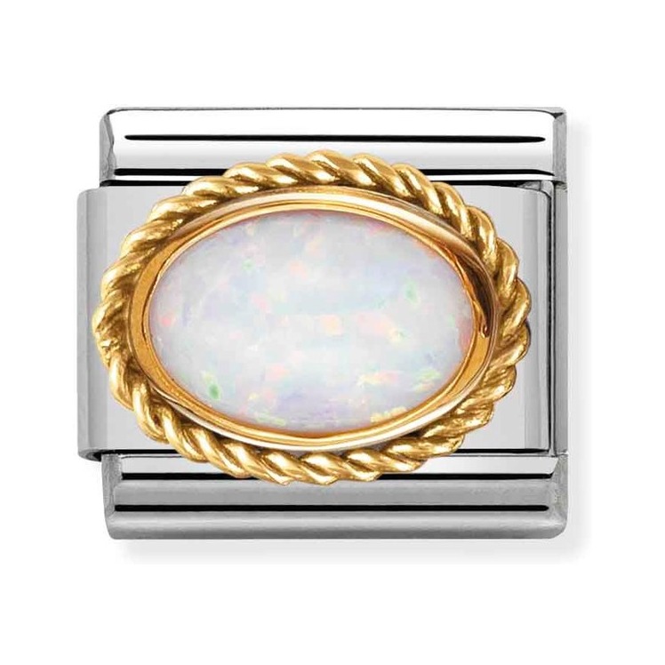 Nomination Composable Classic Charm Kordel Opal weiß - Edelstahl, Gelbgold