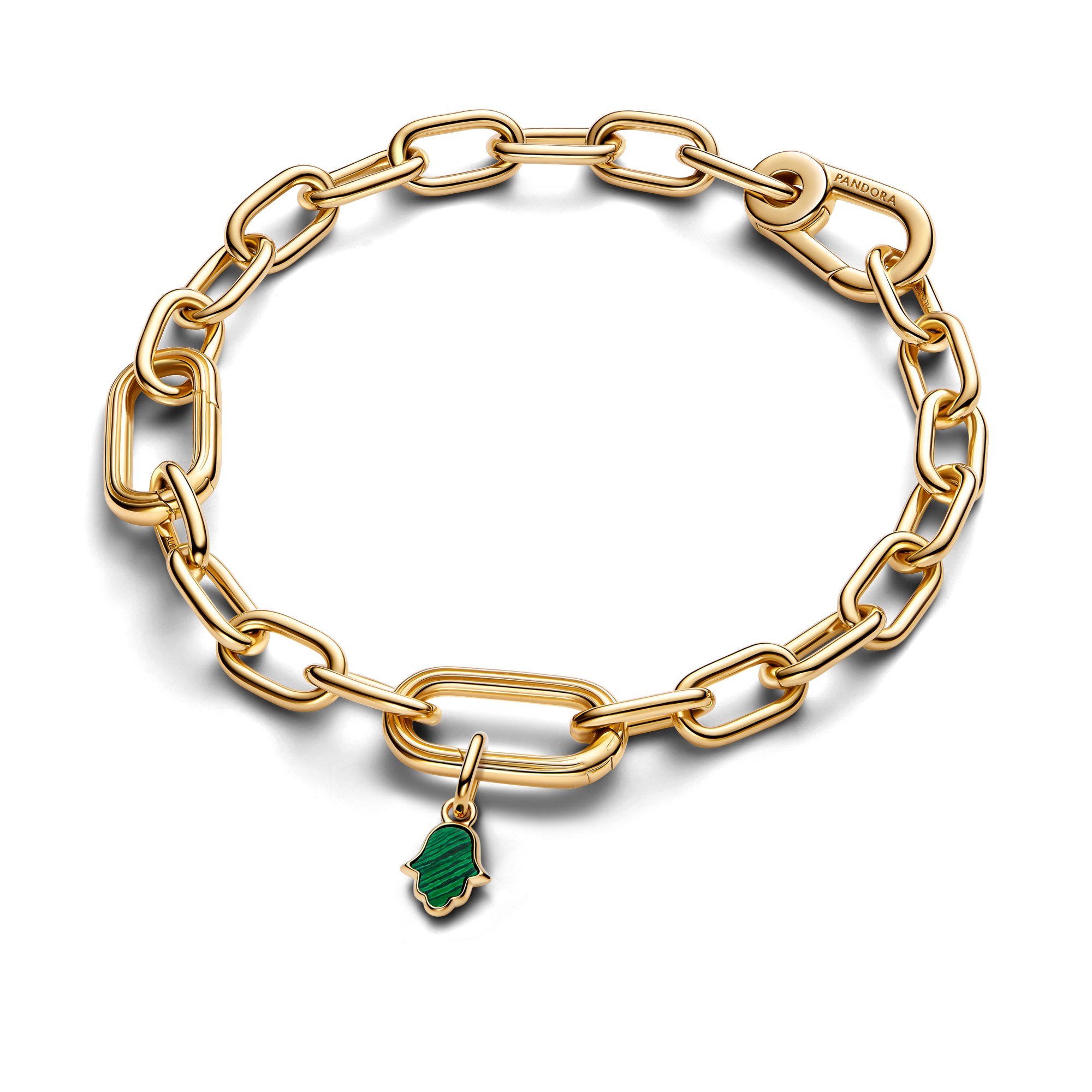Pandora ME - Hamsa-Hand Mini-Dangle-Charm synth. Malachit - Grün - Gelbgold Vergoldung – Ansicht 2
