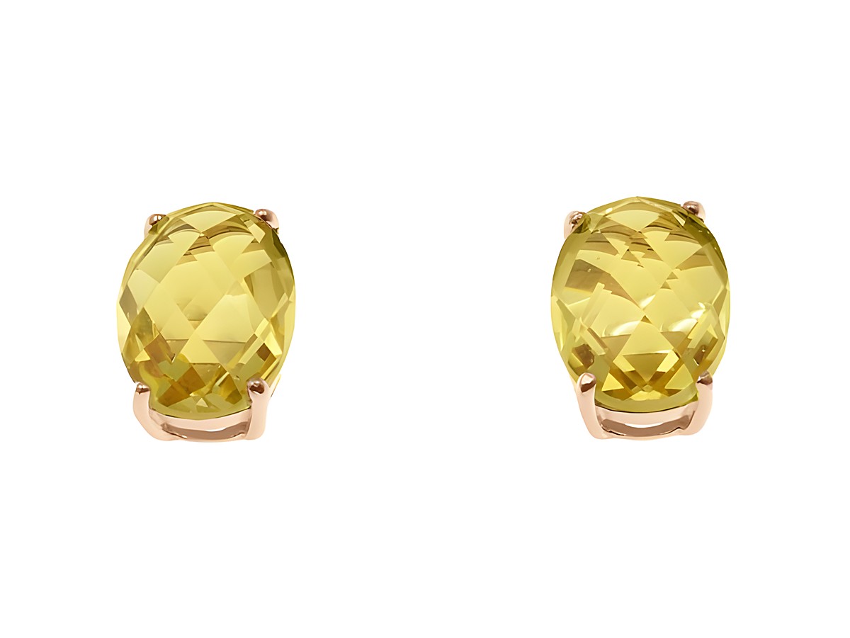 Ohrringe Oval Tropfen aus Sterling Silber mit Roségold Vergoldung, funkelnder Zirkonia in einem klaren Gelbton, elegant und modern für jeden Anlass.