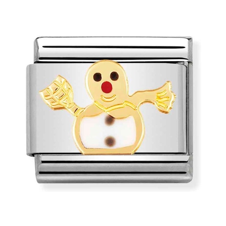 Nomination Composable Classic Charm Schneemann - Edelstahl, Gold 750 Gelbgold, Emaille