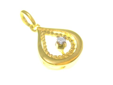 Gold Anhänger aus Gold 585 mit einem Diamanten von 0,025 ct, Hersteller Juwelier Harnisch, in teardrop Form mit feiner, gedrehter Umrandung und glanzvollem Finish.