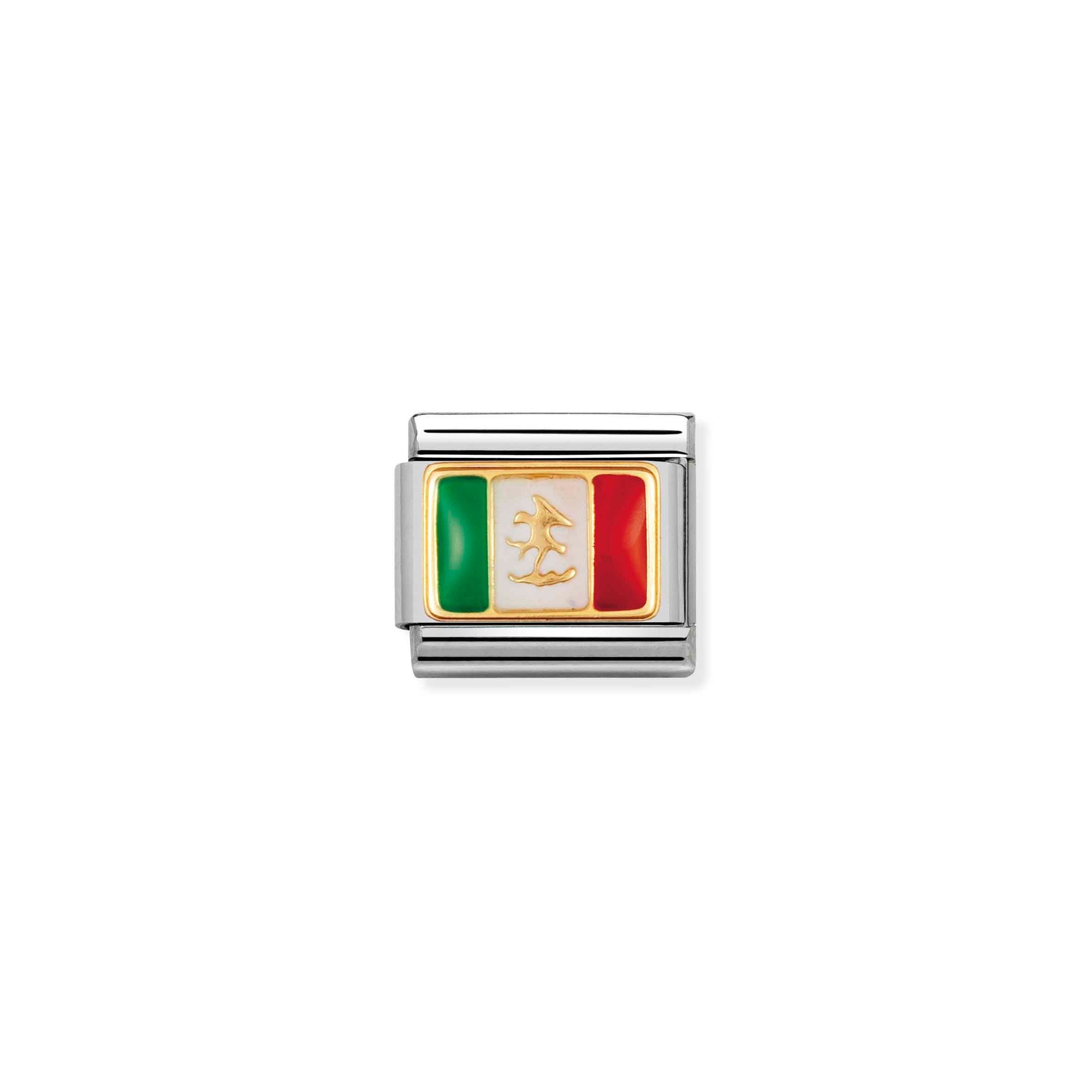 Nomination Composable Classic Charm Flagge Mexiko - Edelstahl, Gold 750 Gelbgold, Emaille