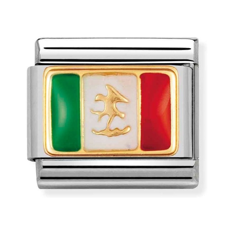 Nomination Composable Classic Charm Flagge Mexiko - Edelstahl, Gold 750 Gelbgold, Emaille