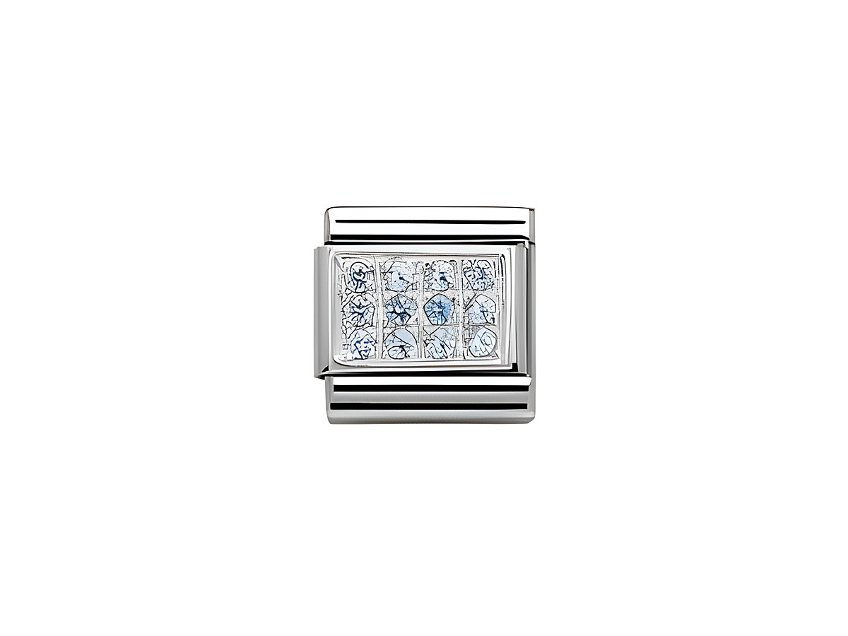 Zirkonia Charm in Hellblau von Nomination SilverShine, rechteckige Form mit funkelnden Zirkonia-Steinen, perfekt für die individuelle Gestaltung von Armbändern.