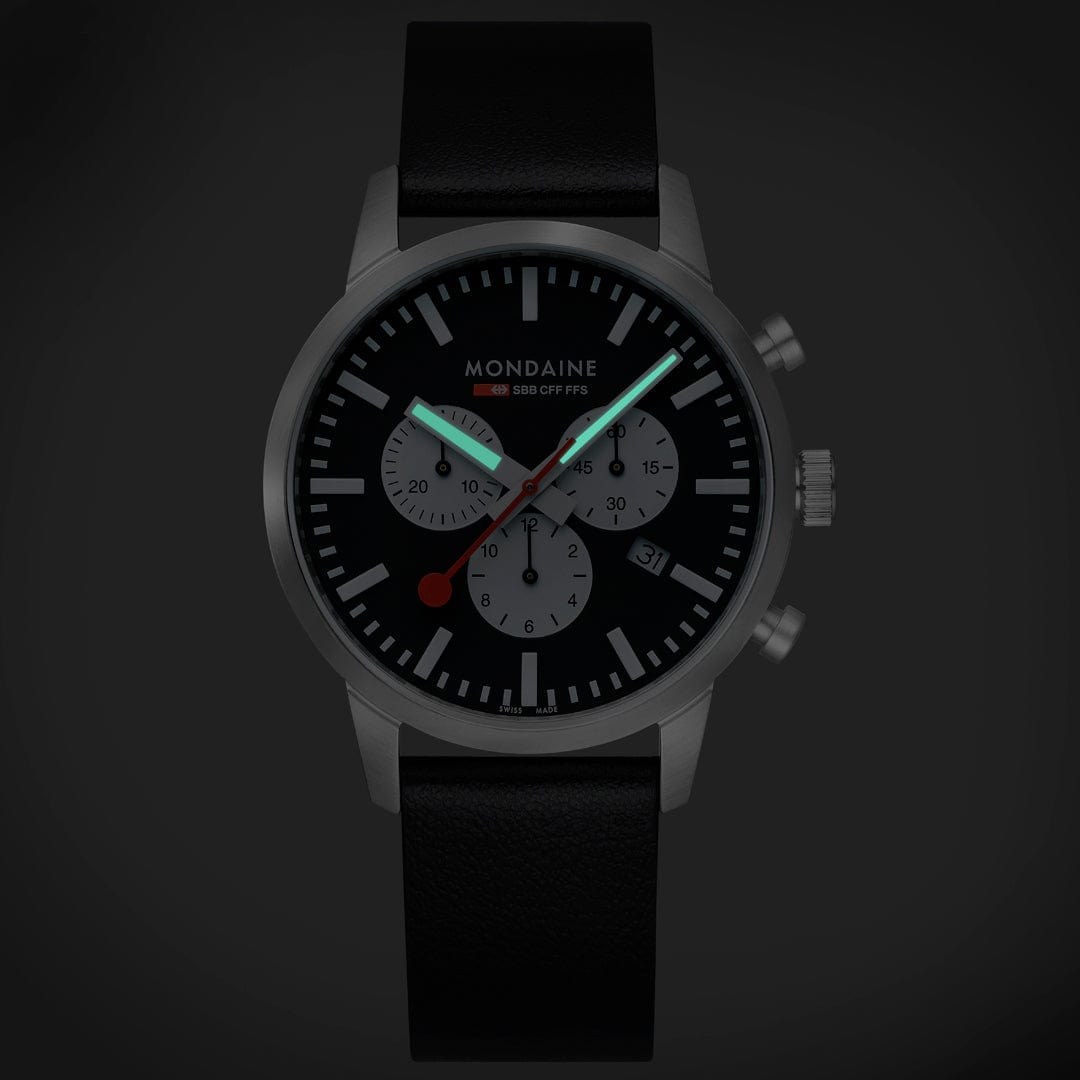 Mondaine Neo MSD.41420.LBV Uhr - Edelstahl matt - 41 mm 5 ATM - Chronograph + Datum – Ansicht 2