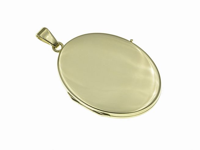Gold Medaillon - Luxus Schmuckstück - 44 mm - Gold 585 - poliert - mattiert, Hersteller: Juwelier Harnisch, ovales Design mit glänzender Oberfläche, ideal für persönliche Gravuren oder Fotos.