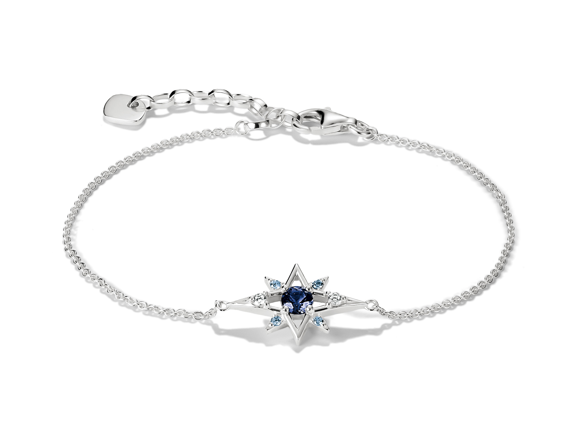Thomas Sabo Midnight Sky Armband mit einem Stern aus 925 Sterling Silber, besetzt mit blauen Zirkonia und Nanokristallen, Länge 19 cm, elegant und modern designt.