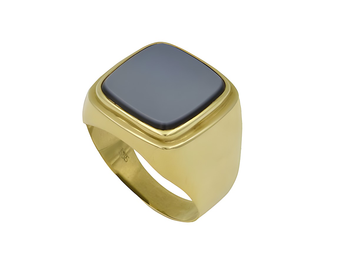 Gelbgold Ring maskulin aus 585 Gelbgold mit Lagenstein in Gr Größe 60, wappengravur möglich, Hersteller Juwelier Harnisch bis Größe 60 19.