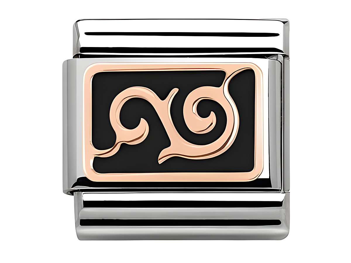 Classic Roségold mit schwarzem Emaille-Hintergrund und geschwungenem Muster, hergestellt von Nomination, Modell 430201 16, ideal für Schmuckliebhaber.