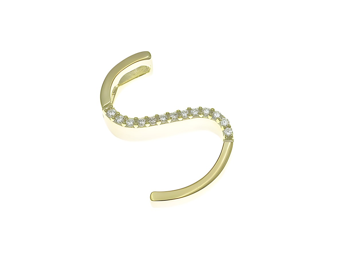 Anhänger aus poliertem Sterling Silber in Form des Buchstabens S, vergoldet in Gelbgold mit Zirkonia besetzt, hergestellt von Juwelier Harnisch.