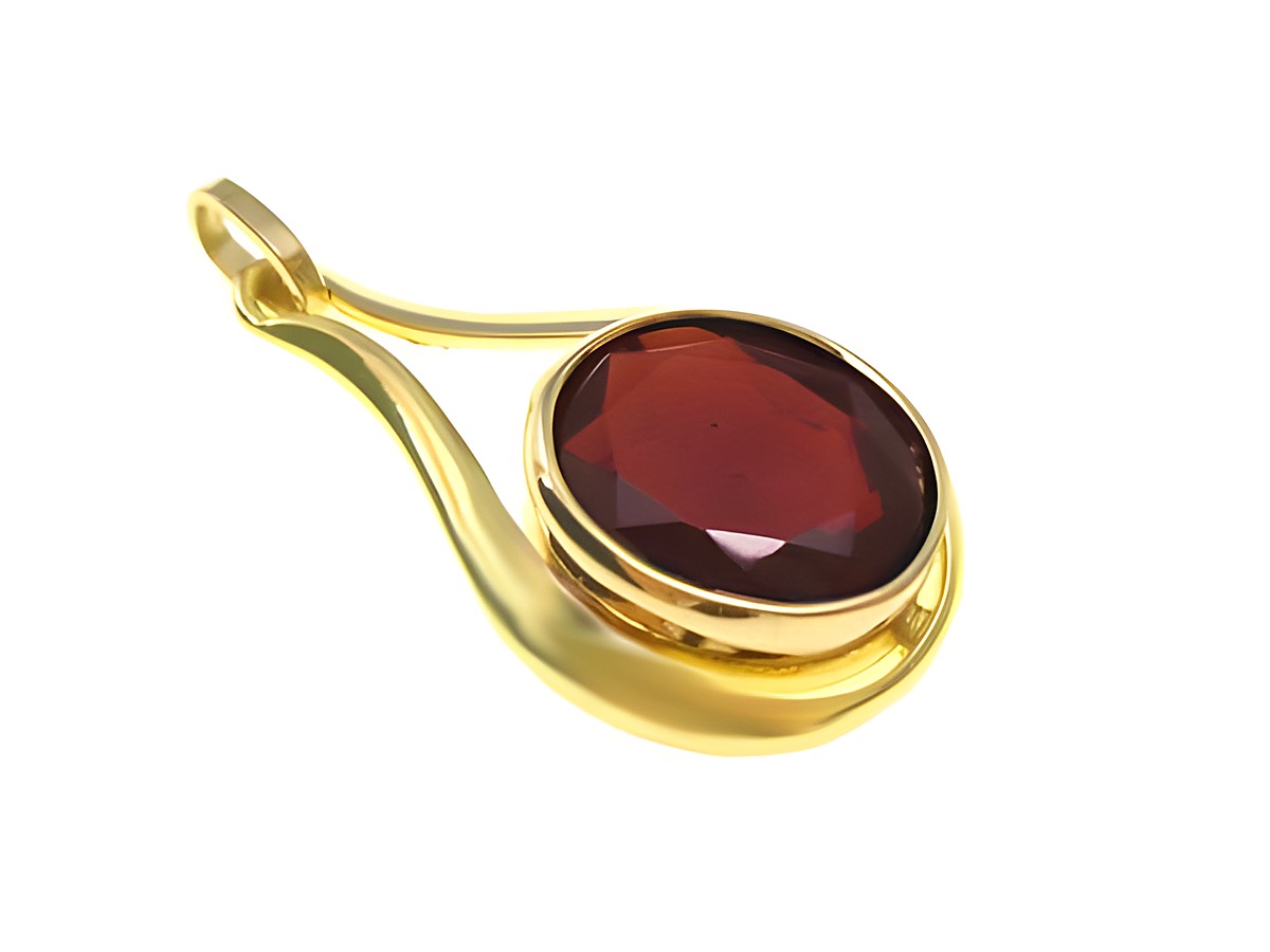 Granat - Gold Anhänger - 21 mm - dunkelrot, Hersteller: Juwelier Harnisch, Granat. Schmuckstück mit facettiertem Granat in goldfarbener Fassung, elegantes Design.