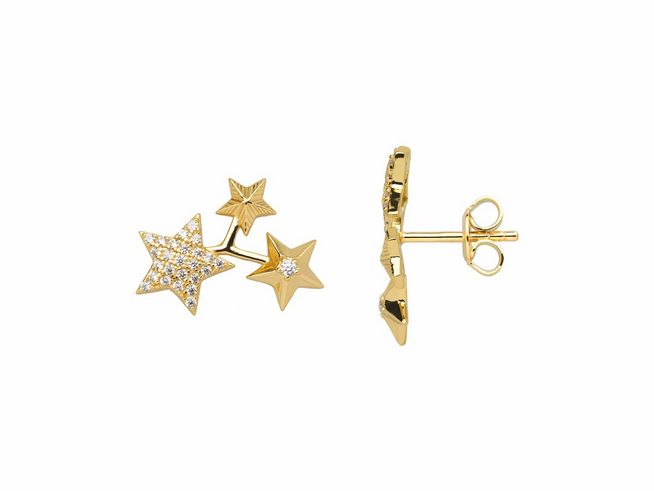 Xenox Sterling Silber Ohrringe XS2298G mit gelbgoldener Vergoldung in Sternform, verziert mit funkelnden Elementen, eleganter Ohrschmuck für jeden Anlass.