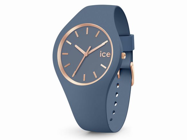 ICE glam brushed in Blue horizon, kleine Größe, mit einem blauen Silikonarmband und goldfarbenen Akzenten, elegantes und modernes Design für jeden Anlass.