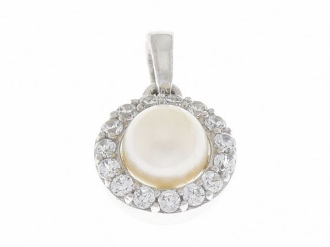 Perlentraum Anhänger aus Silber rhodiniert mit Zirkonia und einer Süßwasser Zuchtperle, elegant gefasst und glänzend für stilvolle Akzente.