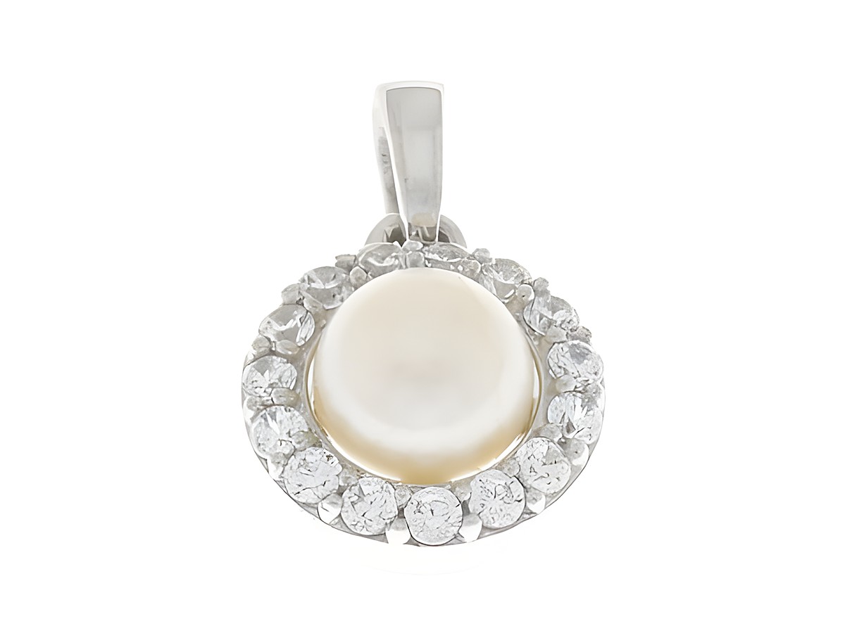 Perlentraum Anhänger aus Silber rhodiniert mit Zirkonia und einer Süßwasser Zuchtperle, elegant gefasst und glänzend für stilvolle Akzente.