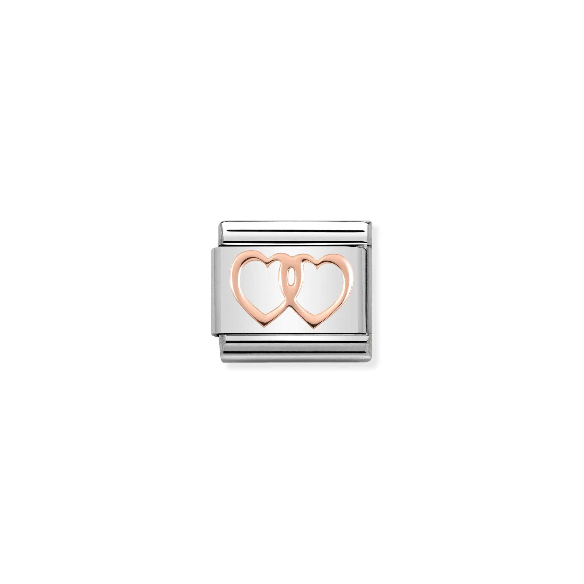 Nomination Composable Classic Charm Doppelherz - Edelstahl, Gold 375 Roségold
