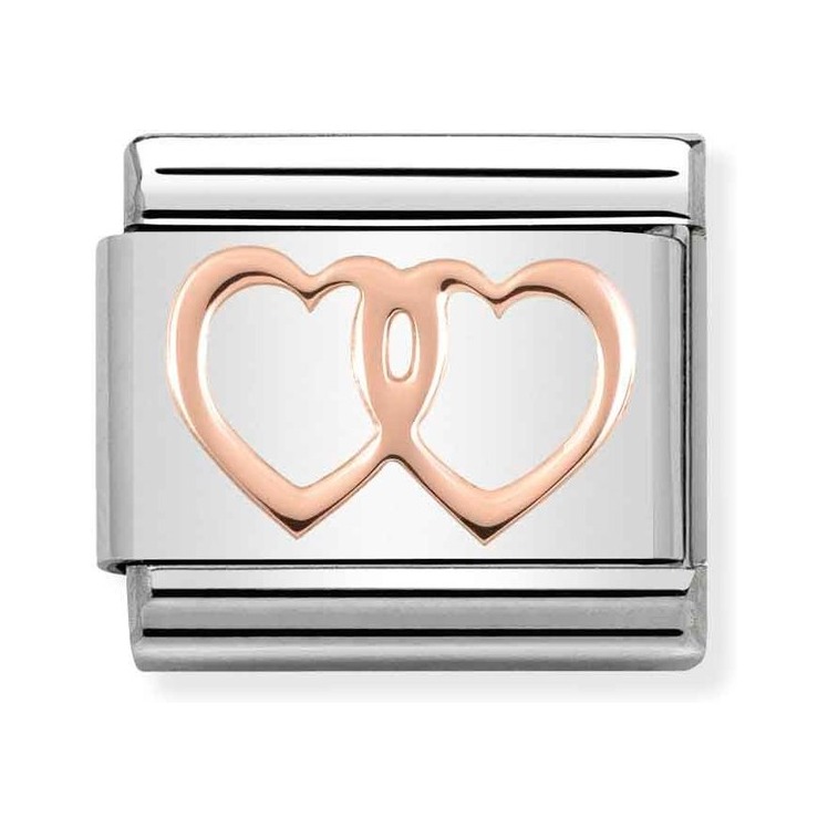 Nomination Composable Classic Charm Doppelherz - Edelstahl, Gold 375 Roségold