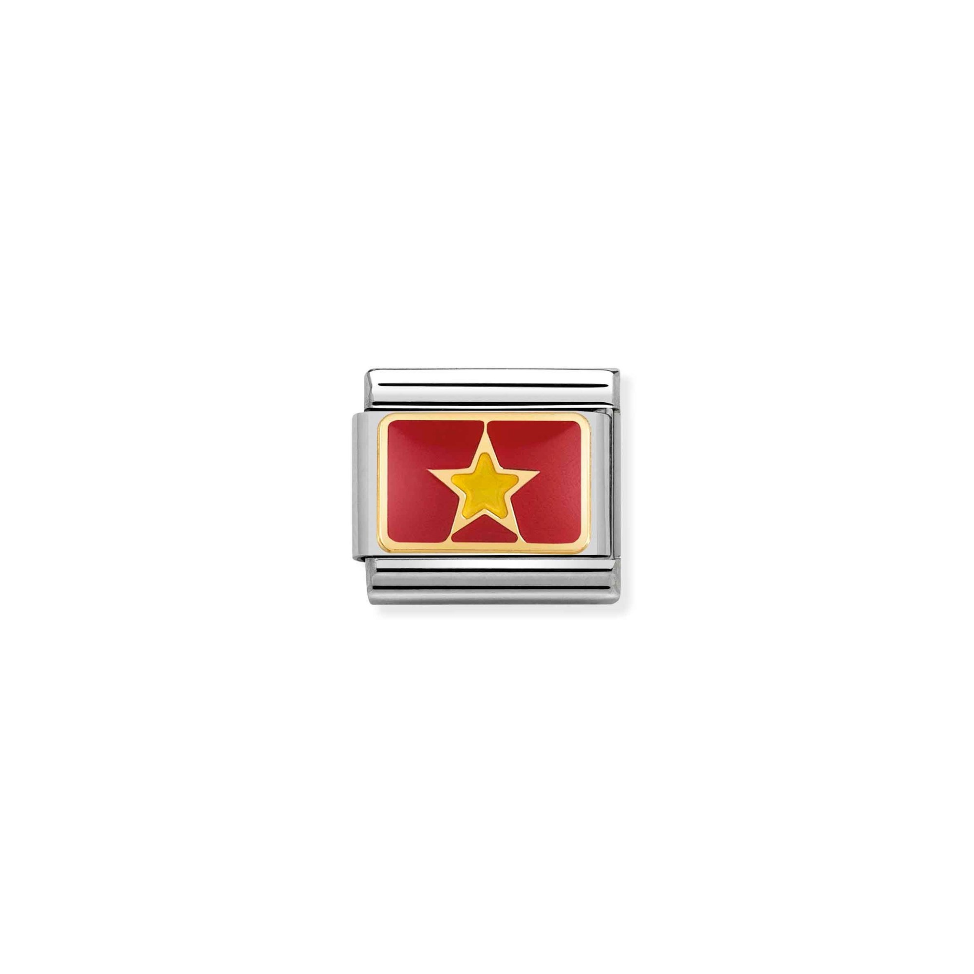 Nomination Composable Classic Charm Flagge Vietnam - Edelstahl, Gold 750 Gelbgold, Emaille
