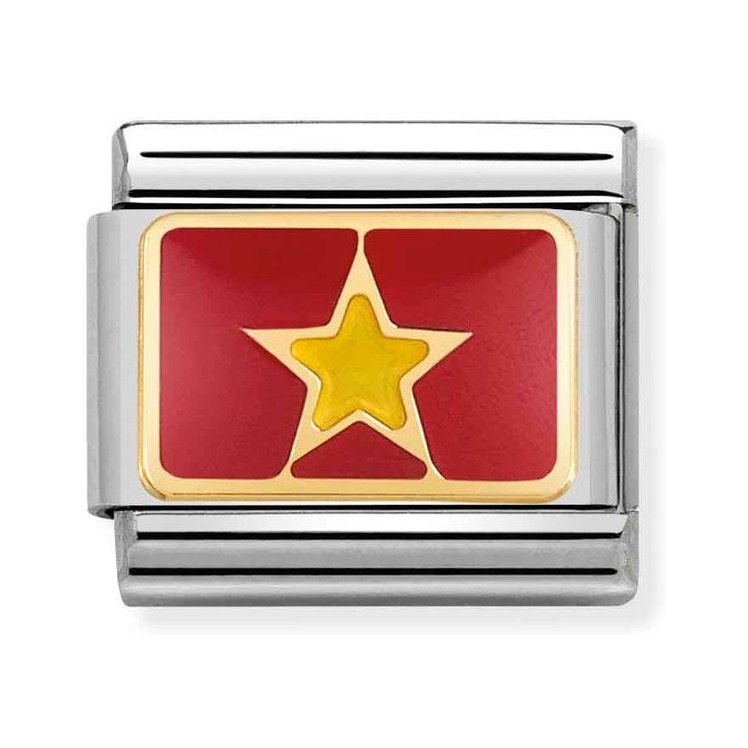 Nomination Composable Classic Charm Flagge Vietnam - Edelstahl, Gold 750 Gelbgold, Emaille
