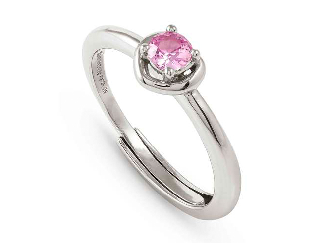 Sterling Silber Ring mit einem rosa Zirkonia im Herzdesign, verstellbar von Größe 51 bis 59, aus der COSMICLOVE Kollektion von Nomination, neu und elegant.