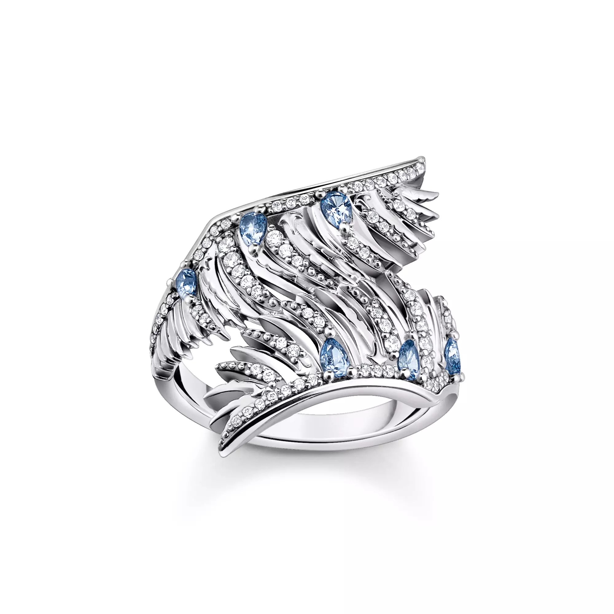 Thomas Sabo Ring - Sterling Silber - geschwärzt + syn. Spinell + Zirkonia - Phönix Flügel