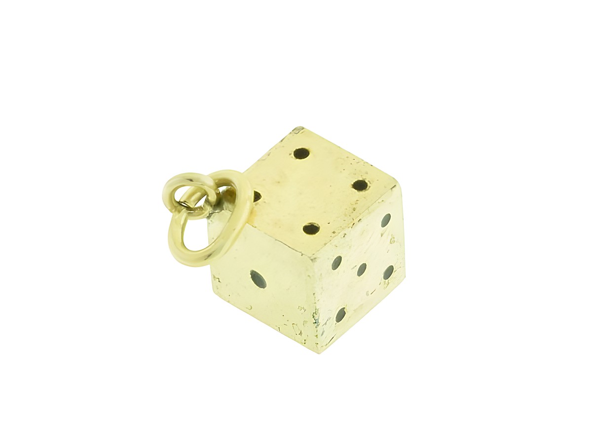 Anhänger in Würfelform aus Gold 333, lackiert, mit sechs Punkten, von Juwelier Harnisch, symbolisiert Glück. Ideal als Schmuckstück für besonderen Anlass.