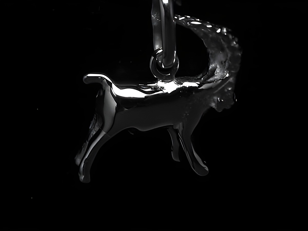 Sternzeichen Anhänger Steinbock aus rhodiniertem 925 Sterling Silber, detaillierte Darstellung des Steinbockes, glänzende Oberfläche, hochwertiger Schmuck von Juwelier Harnisch.