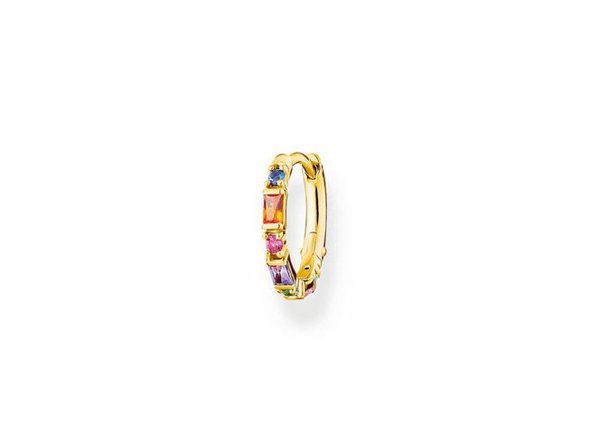 56969588-0 Charming Creole von Thomas Sabo aus Sterling Silber mit vergoldeter Oberfläche, verziert mit bunten Glas-Keramik-Steinen und synthetischem Korund, eleganter Ohrschmuck für jeden Anlass.