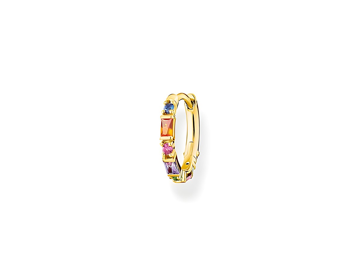 Charming Creole von Thomas Sabo aus Sterling Silber mit vergoldeter Oberfläche, verziert mit bunten Glas-Keramik-Steinen und synthetischem Korund, eleganter Ohrschmuck für jeden Anlass.
