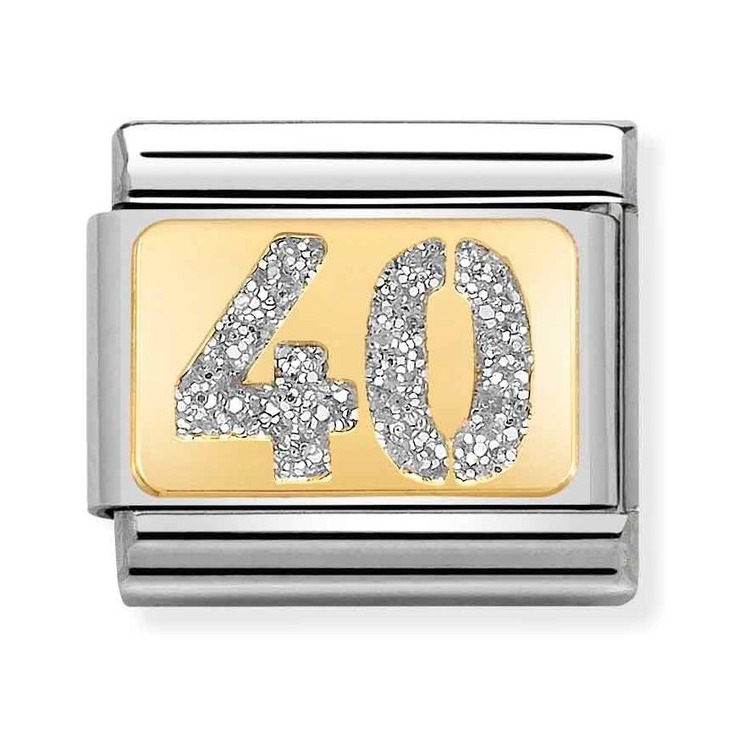 Nomination Composable Classic Charm Zahl 40 Glitzer - Edelstahl, Gelbgold, Emaille