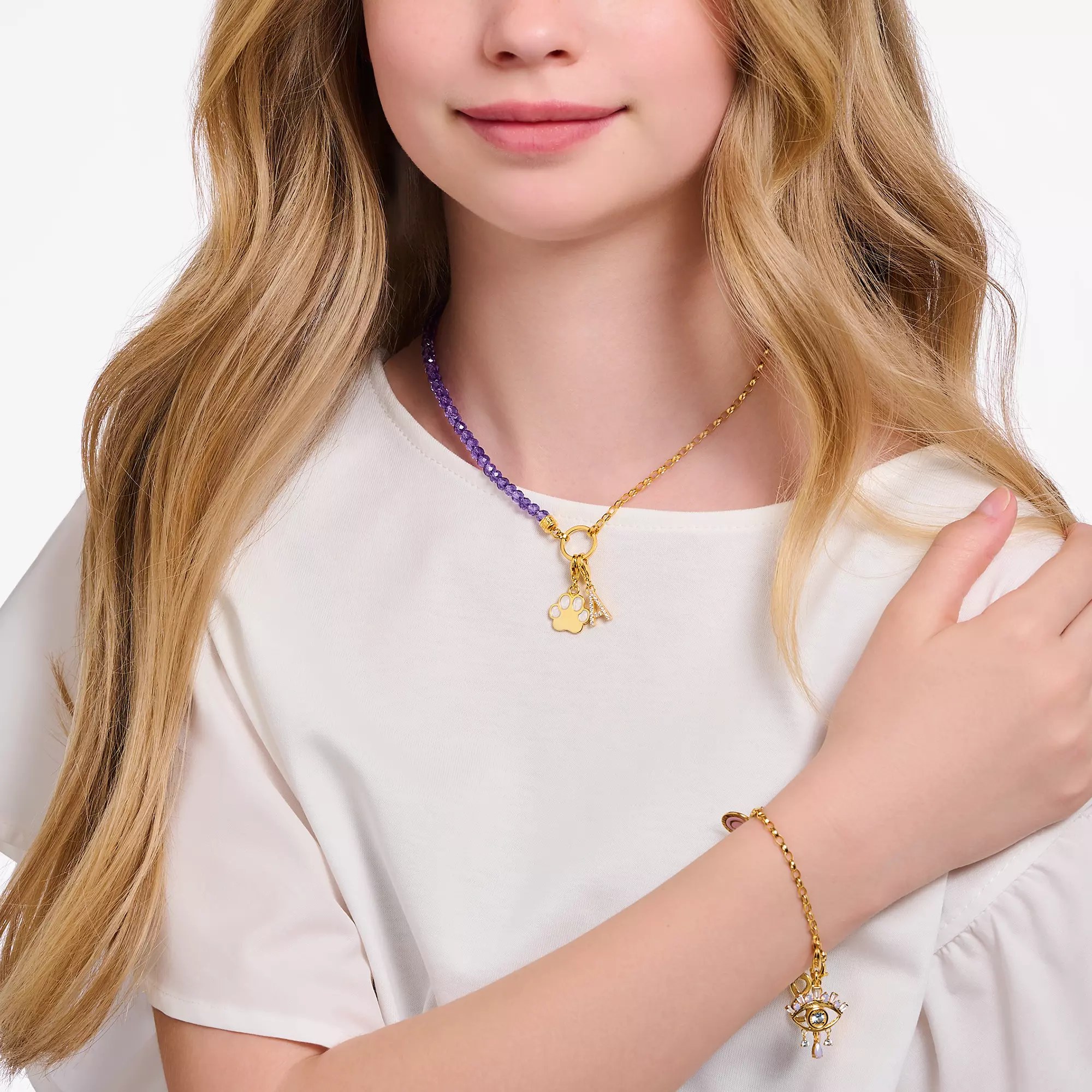 Thomas Sabo Charm-Anhänger - funkelnder Buchstabe A - Silber Gelbgold verg. & Zirkonia - Weiß – Ansicht 5