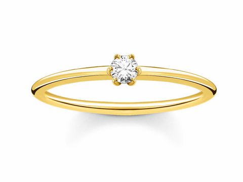 Thomas Sabo Ring TR2312-414-14-56 in Größe 56 aus Silber und Gelbgold mit klaren Zirkonia. Schlichtes Design mit einem funkelnden Stein in der Mitte. Ideal für jeden Anlass.