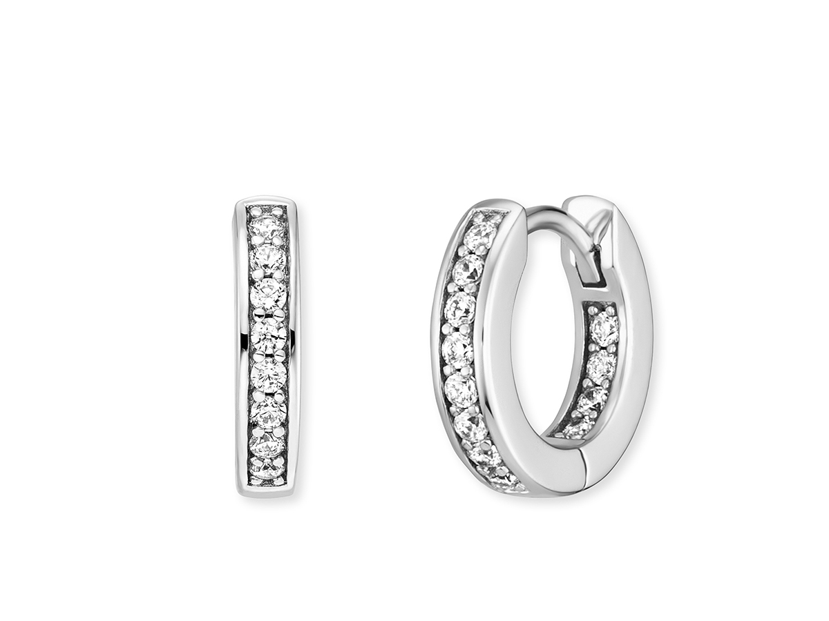 Engelsrufer ERE-EMMA-ZI-CR-13 BASIC Creole Emma Ohringe aus Silber rhodiniert mit Zirkonia, elegante und funkelnde Gestaltung, Durchmesser 13 mm, ideal für jeden Anlass.